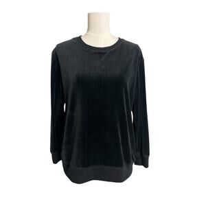 Felina Pajama Shirt Womens Small Black Velour Crew Neck Long Sleeve Lounge Cozy